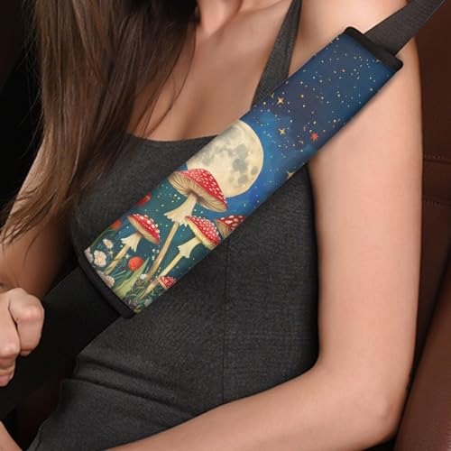 Forchrinse Red Mushroom Starry Night Car Seat Belt Cover Pad for Women Men Soft Auto Seatbelt Shoulder Pads 2 Pack - color: Red Mushroom Starry Night
