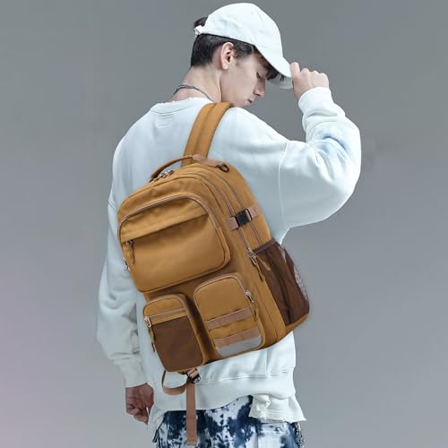 Big Student Backpack for Teen Girls Boys, Water Resistant Multi Pockets Daypack with 15.6 Inch Laptop pocket for Travel School College (Beige) - color: Beige