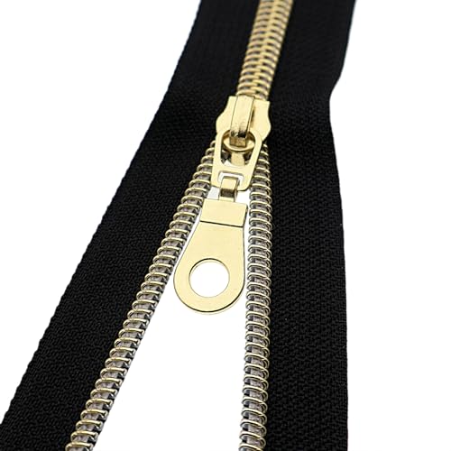 #5 Gold Metallic Nylon Coil Zipper by The Yard, Bulk 10 Yards Black Tape Gold Teeth with 25PCS Gold Zippers Pulls for Sewing, Bags, Purses YIGUANXIN - color: Black-Gold