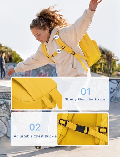 VASCHY School Backpacks, Lightweight Bookbag Schoolbag for Boys Girls Casual Basic Simple Daypack for Women Yellow - color: Yellow