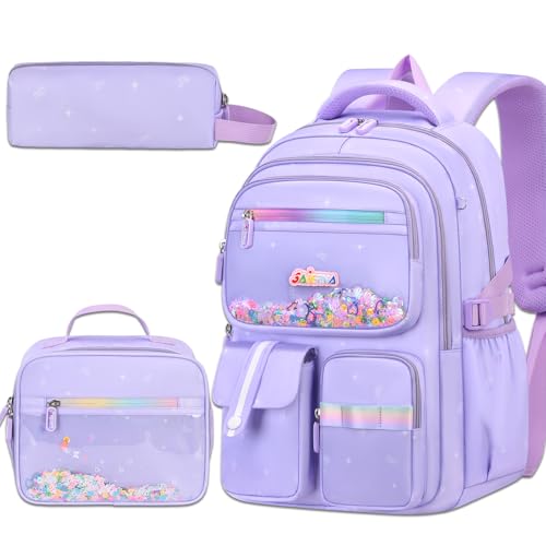 3PCS Kids Backpack Set, School Backpack with Lunch Bag & Pencil Case, Lightweight Waterproof Bookbag for Kids (Purple Sequin) - color: Purple Sequin