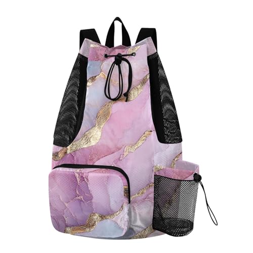 Drawstring Beach Backpack Gym Sackpack With Pockets String Backpack Bag Waterproof Marble Pink Silver - color: Color 16