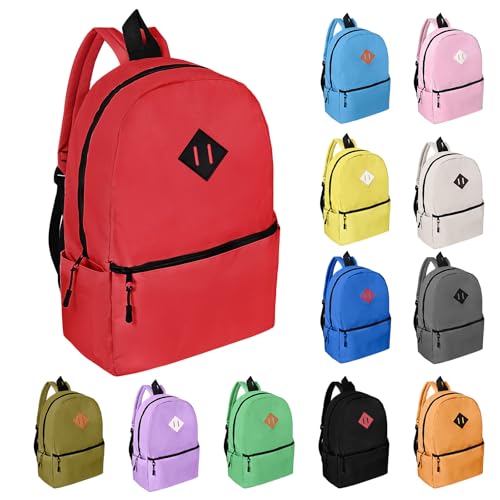 12 Pack Backpacks in Bulk,17-inch Lightweight Bookbags for Elementary,Middle,and High School Students,Bulk Backpacks for Kids,Boys,Girls,Classroom,Travel,Gym Supplies,Assorted 12 Colors - color: Mixed-color