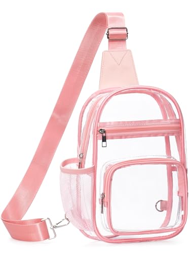 Clear Bag for Stadium Events, Clear Purses For Women Men, Transparent Crossbody Bag, See Through Large Sling Backpack - color: Pink, size: Large
