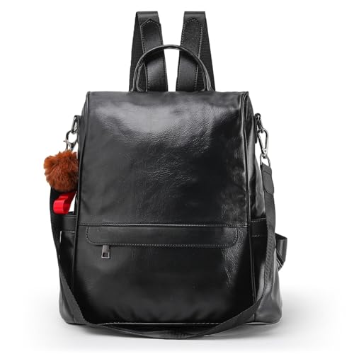 CHERUTY Women Backpack Purse PU Leather Anti-theft Casual Shoulder Bag Fashion Ladies Satchel Bags - color: Black, size: Medium