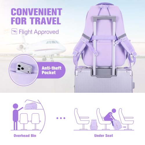 Kids Backpack for Girls - 3PCS Cute Embroidered Bow Girls Backpack with Insulated Lunch Bag & Pencil Case - Bookbag for Teen Women Middle High School College Work Travel Daypack - color: Purple