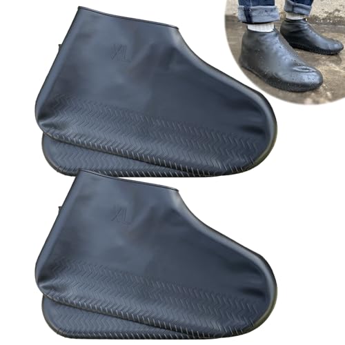 Waterproof Shoe Covers 2 Pairs,Rain Shoe Covers Reusable Silicone Non Slip Shoe Covers for Outdoor,Rain Shoe Covers for Women and Men (Black, X-Large) - color: Black, size: X-Large