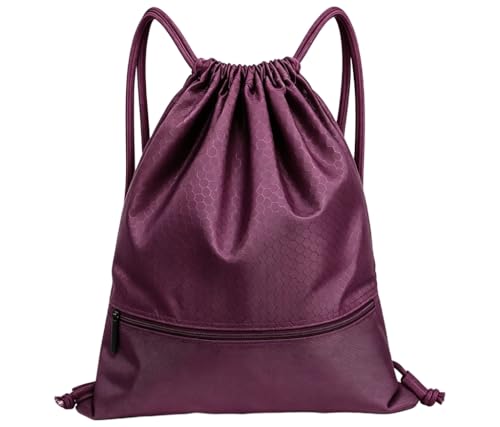 Sports Drawstring Backpack for Men, Waterproof Swim Gym Bag with Shoes Compartment for Women, Lightweight Pull String Sport Bag for Swim, Soccer, Purple&Large - color: Purple, size: Large