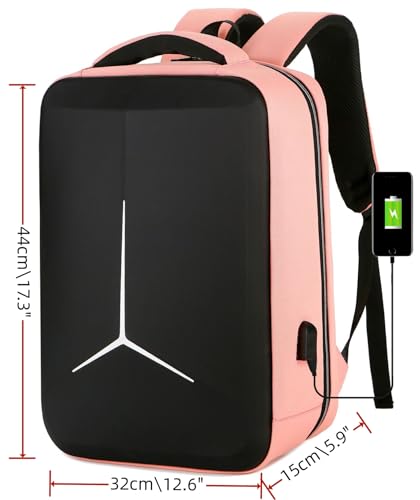 Hard Shell Business Backpack Travel Laptop backpack USB port backpack Daily laptop backpack Waterproof travel backpack (Pink) - color: Pink
