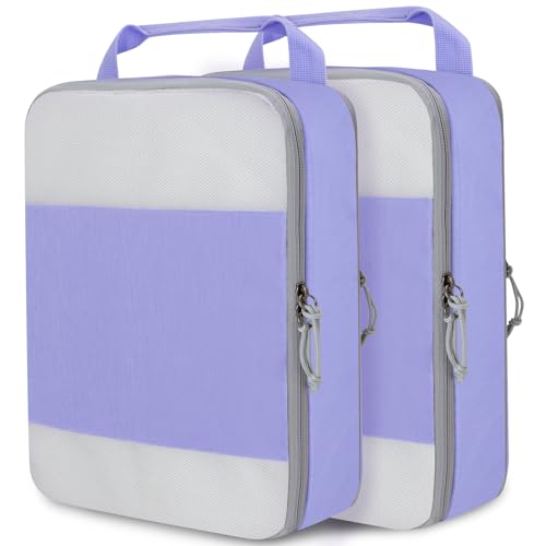 Extra Large Compression Packing Cubes, 2 Set Compression bags for Travel Packing Organizer, Expandable Compression Cubes for Travel, Purple Mesh - color: Mesh Purple, size: Extra Large