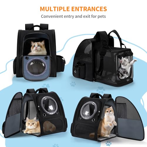 Dogs Backpack Carrier, Expandable Cat Carrier Backpack,Breathable Bubble Pet Backpack for Cat,Kitten and Small Puppy, Large Space,Portable Bags Foldable Cat Backpack for Traveling,Hiking(Black) - color: 02-Black