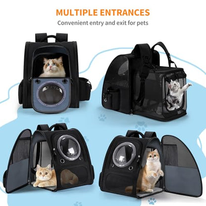 Dogs Backpack Carrier, Expandable Cat Carrier Backpack,Breathable Bubble Pet Backpack for Cat,Kitten and Small Puppy, Large Space,Portable Bags Foldable Cat Backpack for Traveling,Hiking(Black) - color: 02-Black