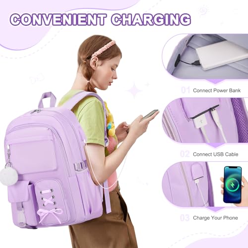 Scothen Backpacks for Girls, Girls Backpack with Lunch Box & Pencil Pouch for Teens Girl Kids Elementary Middle High School College Student Bookbag Daypack Laptop Travel Backpack for Women - color: Purple