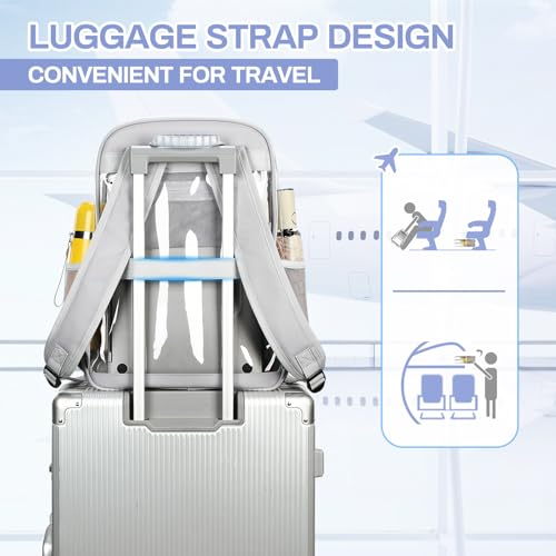 MUSEVOS Clear Backpack, Heavy Duty See Through Daypack for Travel, Work, Security, Concerts, College Transparent PVC bookback Stadium Approved, Grey - color: Grey