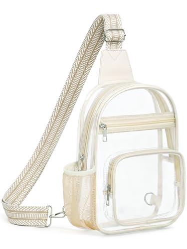 Clear Bag for Stadium Events, Clear Purses For Women Men, Transparent Crossbody Bag, See Through Large Sling Backpack - color: Beige, size: Large