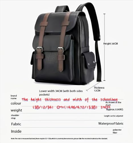 Business Men and Women PU Leather Backpack 15.6inch Laptop Waterproof Backpack Travel Commuter Lightweight schoolbag (Black backpack9,Medium) - color: Black Backpack9, size: Medium