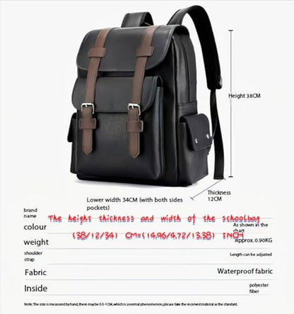 Business Men and Women PU Leather Backpack 15.6inch Laptop Waterproof Backpack Travel Commuter Lightweight schoolbag (Black backpack9,Medium) - color: Black Backpack9, size: Medium