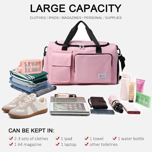 Small Gym Bag for Women, Travel Duffle Bag Carry On Weekender Bag with Shoe Compartment - color: 40#Pink-Zipper, style: Gym Bag&toiletry Bag