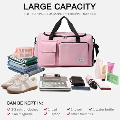 Small Gym Bag for Women, Travel Duffle Bag Carry On Weekender Bag with Shoe Compartment - color: 40#Pink-Zipper, style: Gym Bag&toiletry Bag