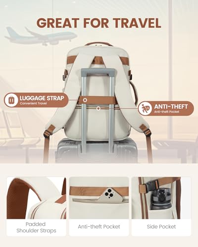 LOVEVOOK 50L Travel Backpack Flight Approved Carry on Backpack,3 Packing Cubes,Waterproof Personal Item Travel Bag,TSA Carry on Luggage Suitcase Travel Essentials,Gifts for Women & Men,fits 18" Laptop - color: Beige-brown, size: X-Large-50L-4Pcs