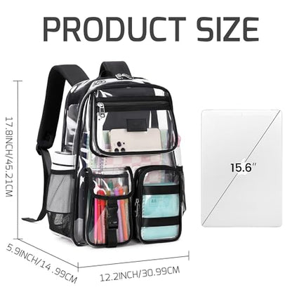 LXYGD Clear Backpack for School Stadium Approved Transparent Heavy Duty See Through College Bookbag Travel Work Daypack Security for Teens Girls Women Students (Black) - color: Black