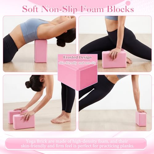 Pilates Set with 2 Yoga Exercise Balls (25.6”&9.8”), Yoga Block, Stretch Strap & Foot Pump, Stability Fitness Ball Kit for Home Gym Equipment Workout Pregnancy Physical Therapy - color: Pink