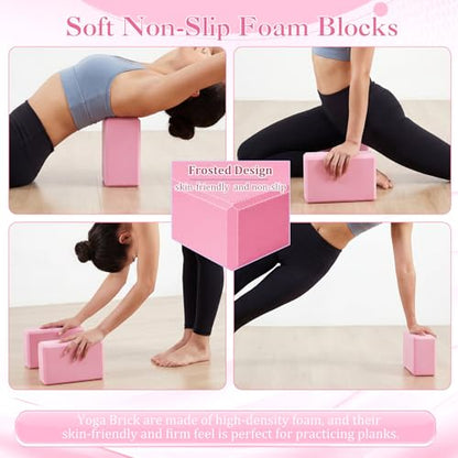 Pilates Set with 2 Yoga Exercise Balls (25.6”&9.8”), Yoga Block, Stretch Strap & Foot Pump, Stability Fitness Ball Kit for Home Gym Equipment Workout Pregnancy Physical Therapy - color: Pink