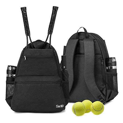 Sucipi Tennis Bag Professional Tennis Backpack for Men and Women Racket Bags Holds 2 Rackets with Ventilated Shoe Compartment - color: Black