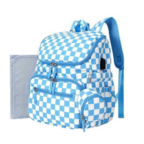 FHELAD Checkered Diaper Bag Backpack with Changing Pad & Stroller Clips, Large Travel Baby Diaper Bag for Newborn Moms, Baby Shower Gifts (Sky Blue) - color: Sky Blue