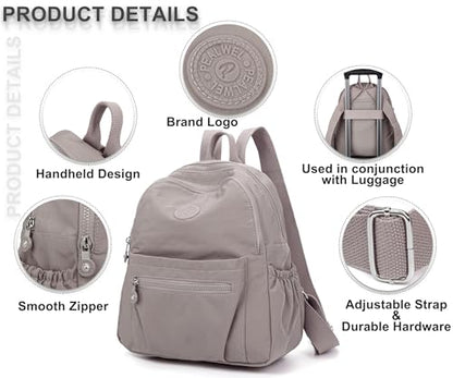 Pealwel Mini Backpack Purse for Women,Small Nylon backpacks for Ladies Backpacks Women Anti Theft Travel Bag (A-Khaki) - color: A-khaki