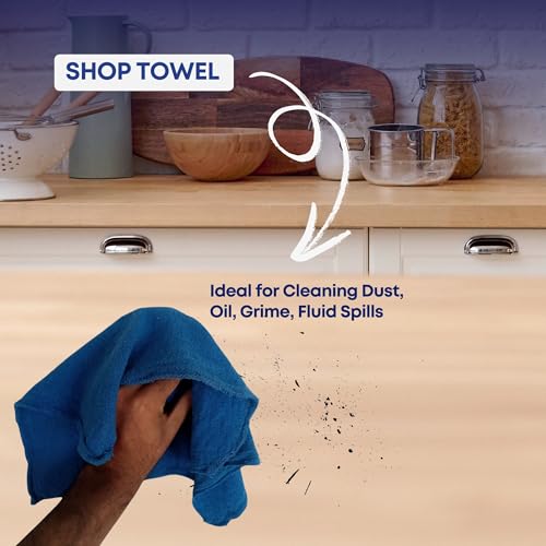 Cotton Shop Towels Cleaning Rags 108 Pack, 12x14 Inch 100% Cotton Bulk - Dye-Free Lint-Free Shop Rags Cleaning Cloths for Bar, Car, Garage, Automotive and Kitchen - Blue - color: Blue - 108 Pack