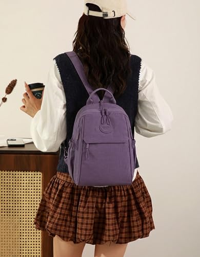 Mini Backpack for Women Nylon Small Backpack Purse Crossbody Sling Bag Convertible Backpack Casual Shopping Daypack (Purple) - color: Purple