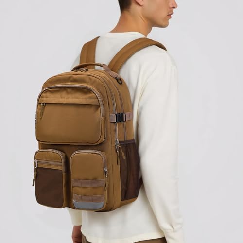 Lohol Water Resistant Backpack with Multifunctional Pockets for Teens, Durable Bookbag fits 15.6 inch Laptop for School Travel College, 25L (Brown) - color: Brown