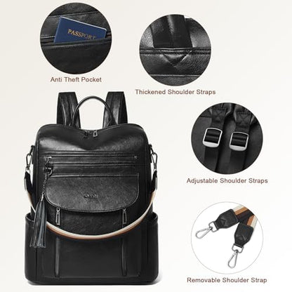 Shrrie Laptop Backpack for Women 15.6 inch,Travel Leather Backpack Purse Nurse Teacher Carry on Backpack Computer Bag,Professional Water-Resistant College Business Work Casual Daypack,Black - color: Black01