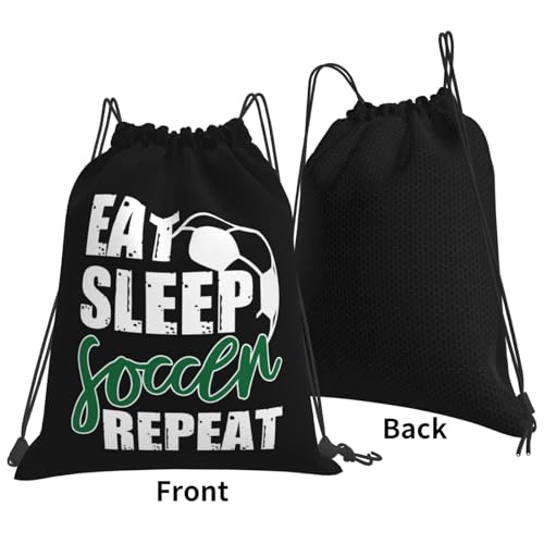 Eat Sleep Soccer Repeat Unisex Drawstring Backpack Bag Sport Gym Travel Swim Sackpack - color: Eat Sleep Soccer Repeat