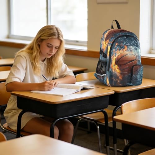 Bolaz Basketball Water Flame Travel Backpack 14 Inch Laptop Computer Bag Sturdy School Bag College Bookbag