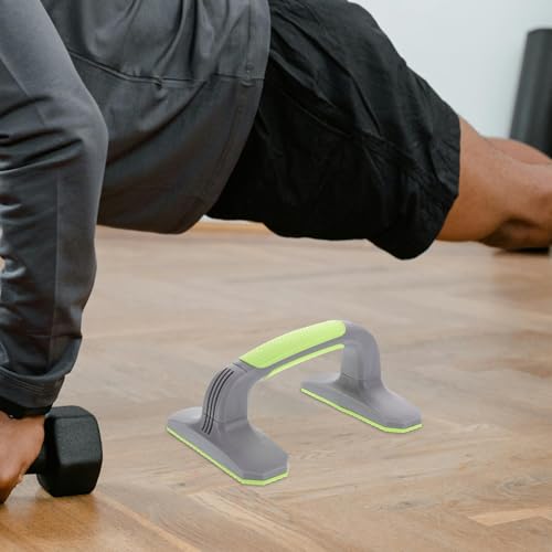 VOSAREA Push up Bars Stands for Home Gym, Plastic Strength Training Pushup Stands with Non-slip Grip Handles, 1 Pair Gray and Green for Floor Workout and Pilates Equipment