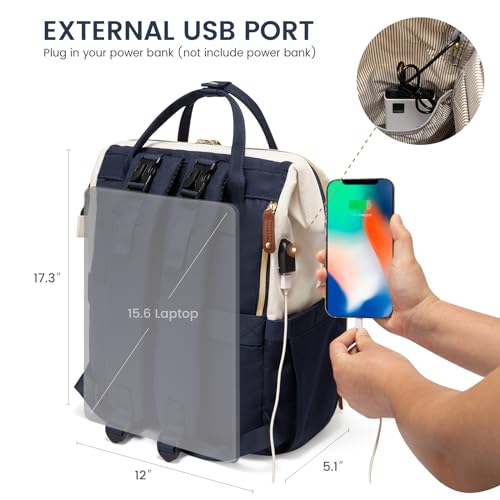 LOVEVOOK Diaper Bag Backpack, Baby Bag with Changing Station, Large Diaper Backpack for Mom Dads, Waterproof Leather Mommy Bag for Boy and Girl, Travel Essential Baby Shower, Navy Blue-Beige - color: Navy Blue-beige