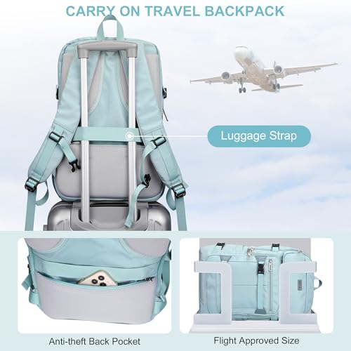 PIJUSHI Travel Backpack for Women Flight Aprroved Carry on Bag Large Casual Luggage Backpack Fit 16 inch Laptop(PE050 Teal Blue) - color: Teal Blue