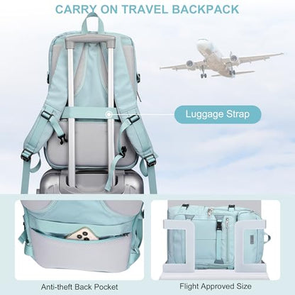 PIJUSHI Travel Backpack for Women Flight Aprroved Carry on Bag Large Casual Luggage Backpack Fit 16 inch Laptop(PE050 Teal Blue) - color: Teal Blue