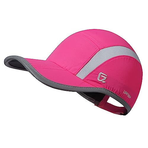 GADIEMKENSD Reflective Folding Outdoor Hat Unstructured Design UPF 50+ Sun Protection Sport Hats for Womens and Mens - color: Rose Red