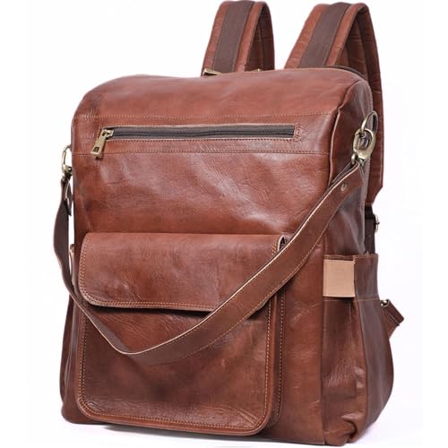 Genuine Leather Laptop Backpack for Women Designer Brown Leather Backpack Purse with 15.6-inch Laptop Computer Compartment Best for Work, Travel, and Daily Use