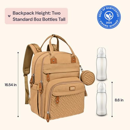 BabbleRoo Diaper Bag Backpack - Baby Essentials Travel Tote - Multi function Water Resistant Diaper Bag, Travel Essentials Baby Bag with Changing Pad, Stroller Straps & Pacifier Case - Unisex, Beige | Baby Essentials Travel Tote - color: Light Brown, size
