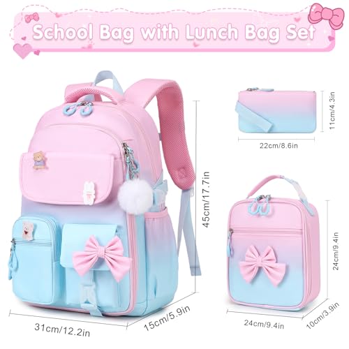 ACESAK Girls Backpack - 3PCS Backpack for Girls Cute School Backpacks for Girl Kindergarten Elementary Preschool Middle Kids School Bags with Lunch Box Pencil Case Set (Pink Blue) - color: Pink Blue