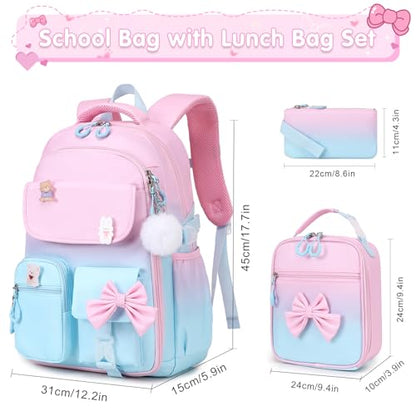 ACESAK Girls Backpack - 3PCS Backpack for Girls Cute School Backpacks for Girl Kindergarten Elementary Preschool Middle Kids School Bags with Lunch Box Pencil Case Set (Pink Blue) - color: Pink Blue