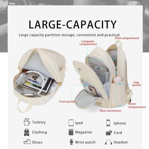 HEAD Gym Tennis Backpack for Women with Shoes Pocket Fits 15.6 inch Laptop - color: Beige With Bottom Pocket