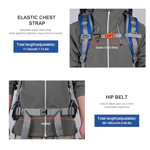 MOUNTAINTOP 80L Internal Frame Backpack for Man & Women Backpacking Hiking Backpack with Rain Cover - color: Blue-80l