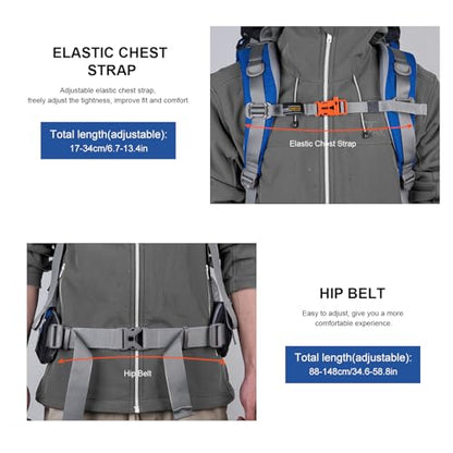 MOUNTAINTOP 80L Internal Frame Backpack for Man & Women Backpacking Hiking Backpack with Rain Cover - color: Blue-80l