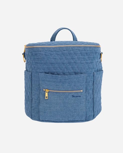 FAWN DESIGN The Original Diaper Bag, Faux Leather Diaper Bag Backpack, Vegan Leather, Large Capacity Baby Bag for Mom - color: Denim