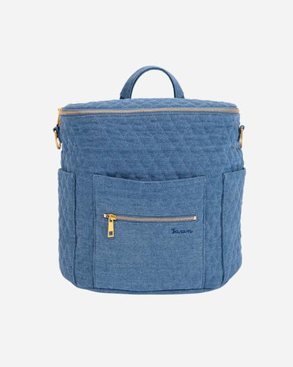 FAWN DESIGN The Original Diaper Bag, Faux Leather Diaper Bag Backpack, Vegan Leather, Large Capacity Baby Bag for Mom - color: Denim